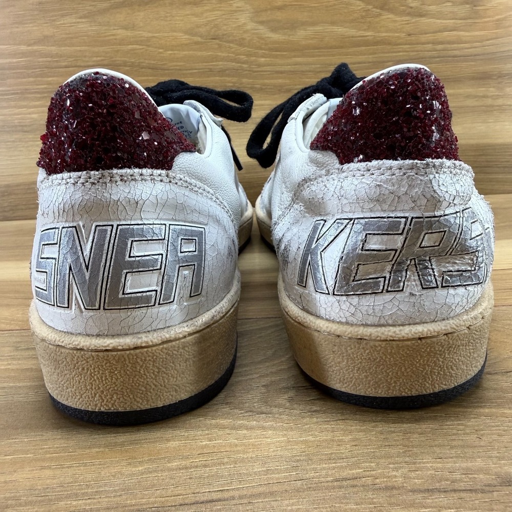 Golden Goose Ball Star Low Top Sneakers Womens 10 EU 40 Burgundy Glitter Preppy - Picture 7 of 16